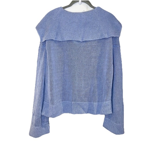 BANANA REPUBLIC Linen Sailor Sweater Light Blue Foldover Collar Oversize XS/S - Picture 3 of 8
